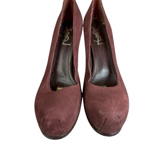 Vintage Yves Saint Laurent Burgundy Faux Snakeskin Leather Pumps Size 8 US - Picture 4 of 13